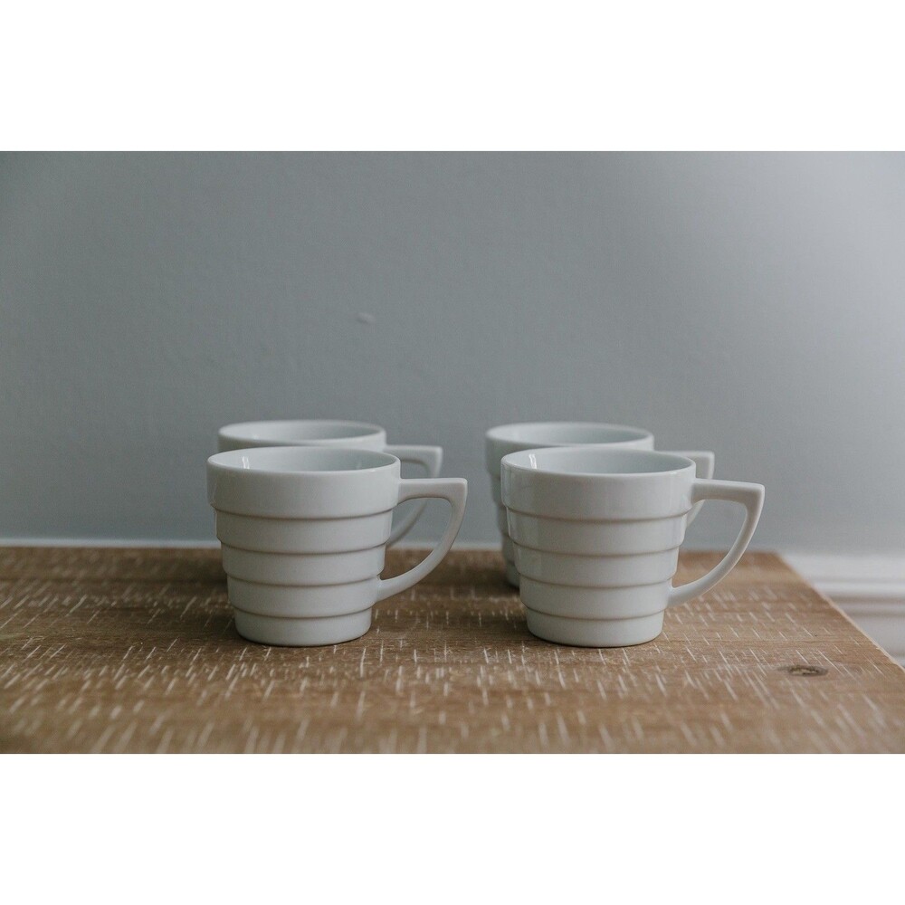 Krups White Ribbed Ceramic Coffee Mugs Set of 4